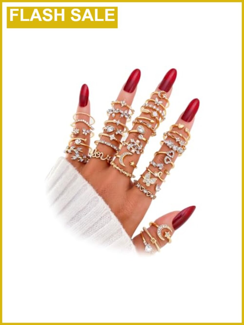 Gold Plated Stacking Rings Set Dainty Sparkle Crystal Knuckle Rings